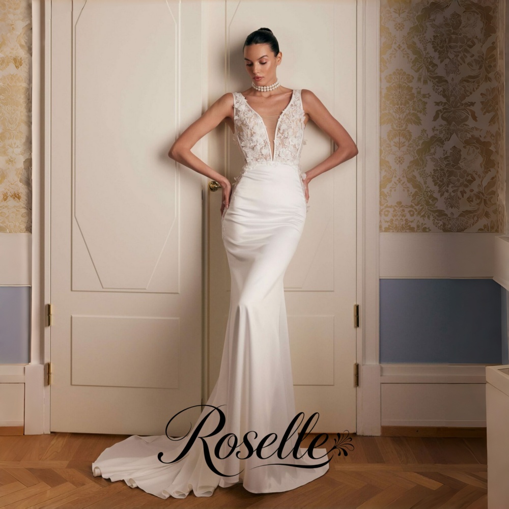 Wedding Qw - ROSELLE Dantel V Yaka Denizkızı Gelinlik