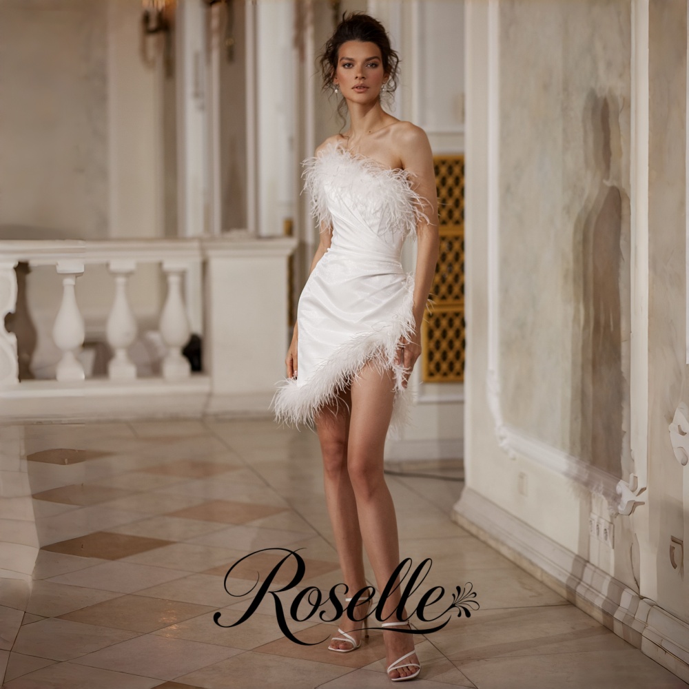 Wedding Qw - ROSELLE Mini Straplez Kılıf Gelinlik Tüyler