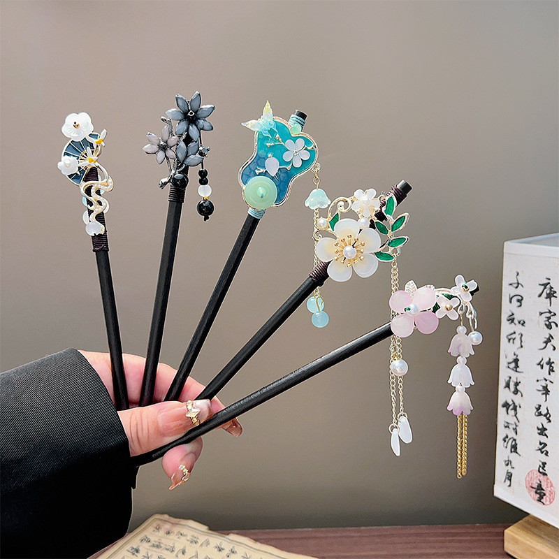 Wedding Decoration Supply - Klasik Püskül Saç Tokası Siyah Ahşap